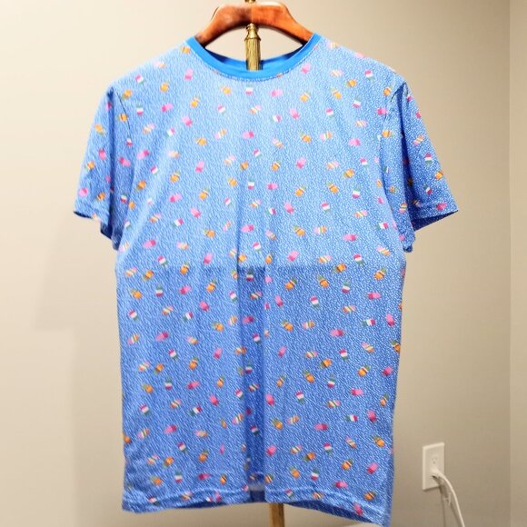 MTL NYC BLUE MULTI LOLLIPOP PRINT FUN T-SHIRT SHORT SLEEVE MEN SIZE L - Picture 1 of 5
